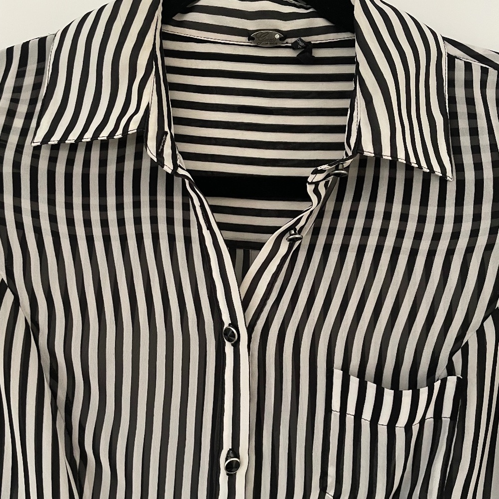 Guess black and white striped blouse